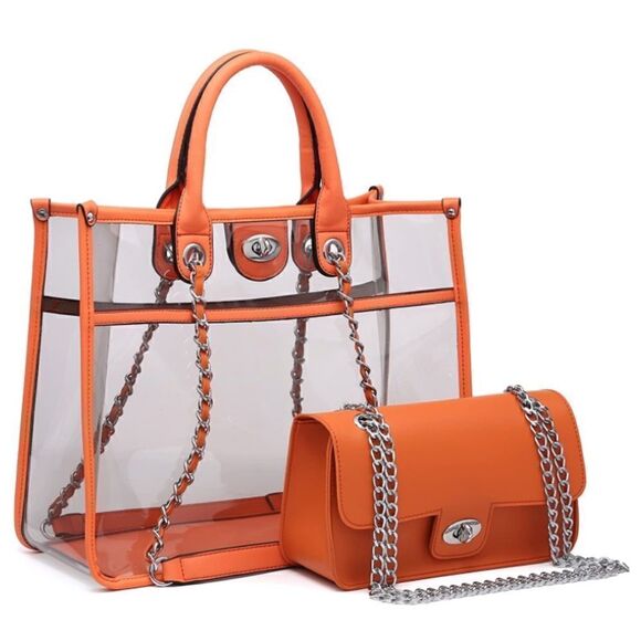 Large Clear Tote Bag Set Orange - Picture 2 of 6